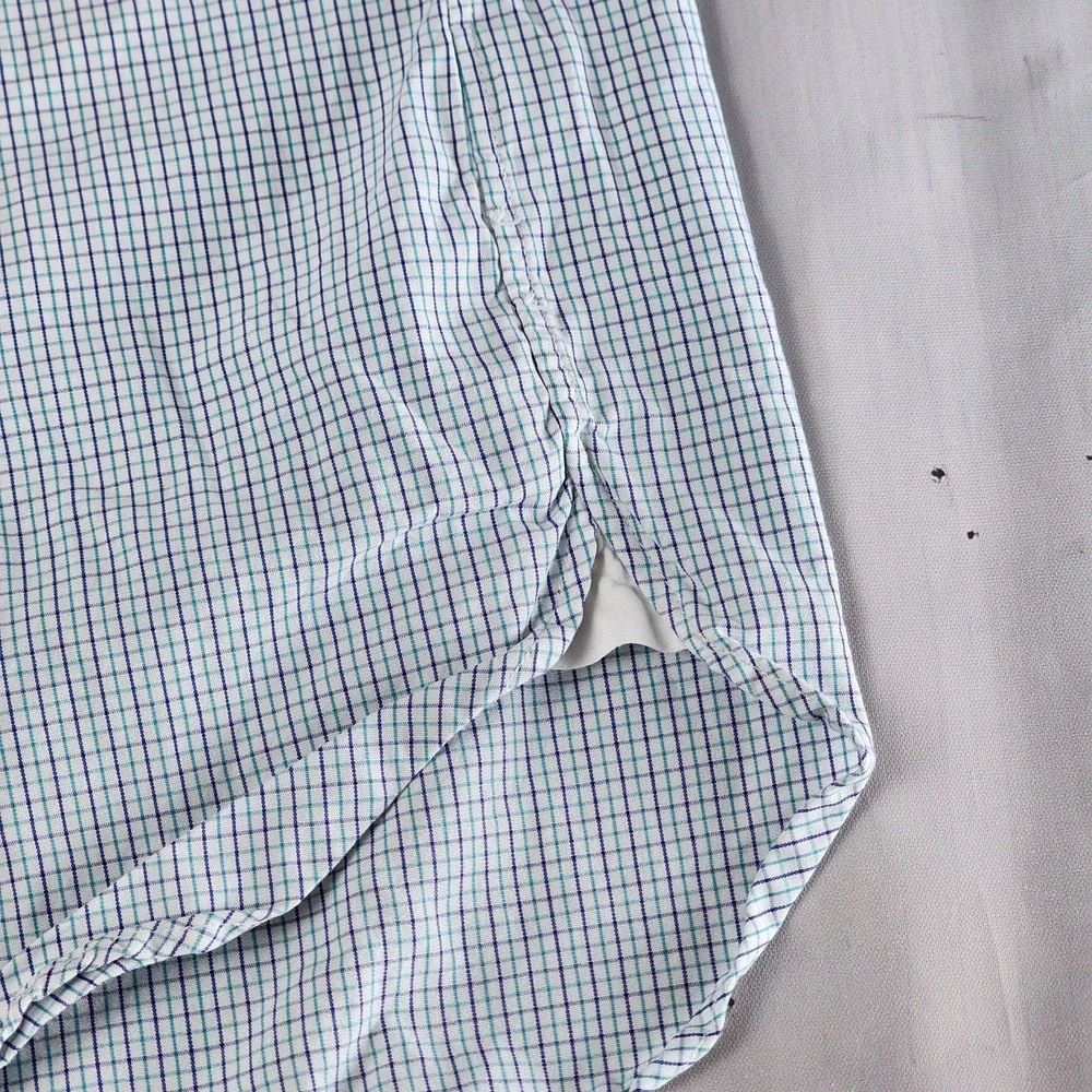 J CREW Shirt Mens XL 17-17.5 2-Ply Cotton Button Down‎ L/S Purple Green Check